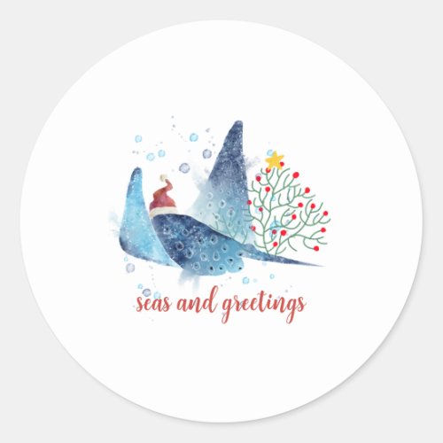 Festive Manta Ray Seas n Greetings Christmas Tree Classic Round Sticker