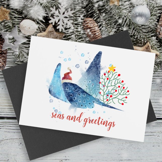 Festive Manta Ray Seas n Greetings Christmas Tree Holiday Card (Creator Uploaded)