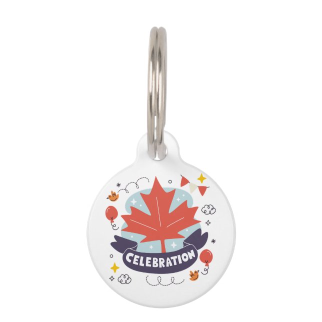Festive Maple Leaf Celebration Pet ID Tag (Front)