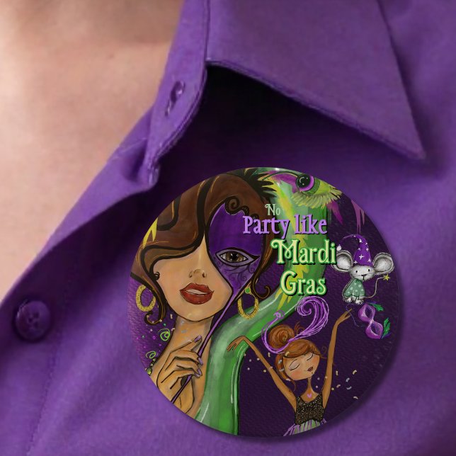 Festive Mardi Gras Carnival Badge | Purple Green Button (Festive Mardi Gras Carnival Badge  Purple Green Button)