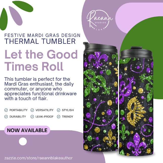 Festive Mardi Gras Design Thermal Tumbler (Creator Uploaded)