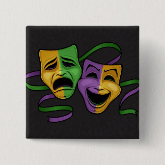Festive Mardi Gras Happy And Sad Theater Masks Button