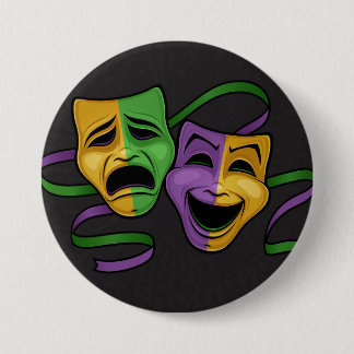 Festive Mardi Gras Happy And Sad Theater Masks Button