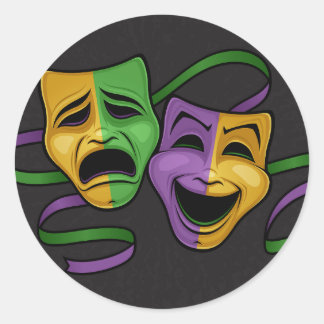 Festive Mardi Gras Happy And Sad Theater Masks Classic Round Sticker