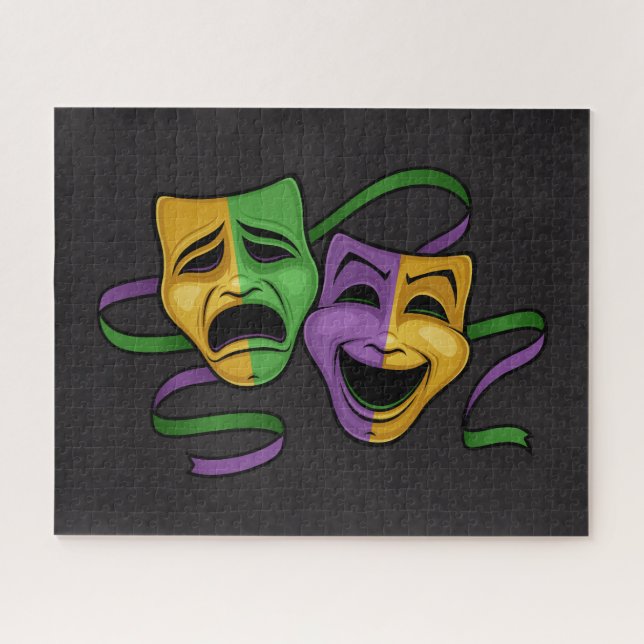 Festive Mardi Gras Happy And Sad Theater Masks Jigsaw Puzzle (Horizontal)