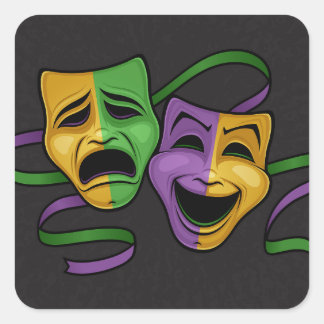 Festive Mardi Gras Happy And Sad Theater Masks Square Sticker