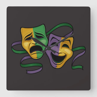 Festive Mardi Gras Happy And Sad Theater Masks Square Wall Clock