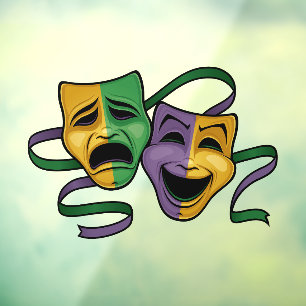 Festive Mardi Gras Happy And Sad Theater Masks Window Cling