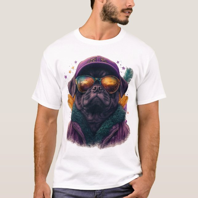 Festive Mardi Gras Pug Vibrant T-Shirt (Front)