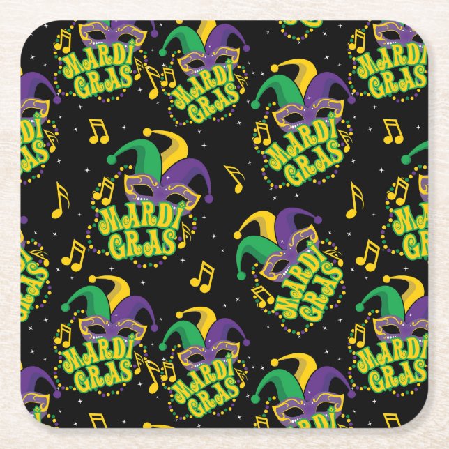 Festive Mardi Gras  Square Paper Coaster (Front)