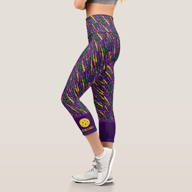 Festive Mardi Gras Streamers Fun Custom Pickleball Capri Leggings (Left)