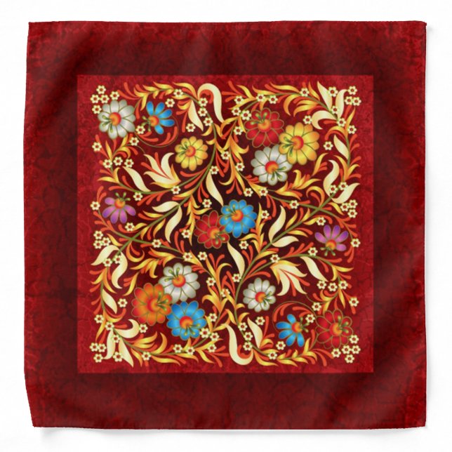 Festive Maroon Red Floral Motifs Deco Bandana (Front)
