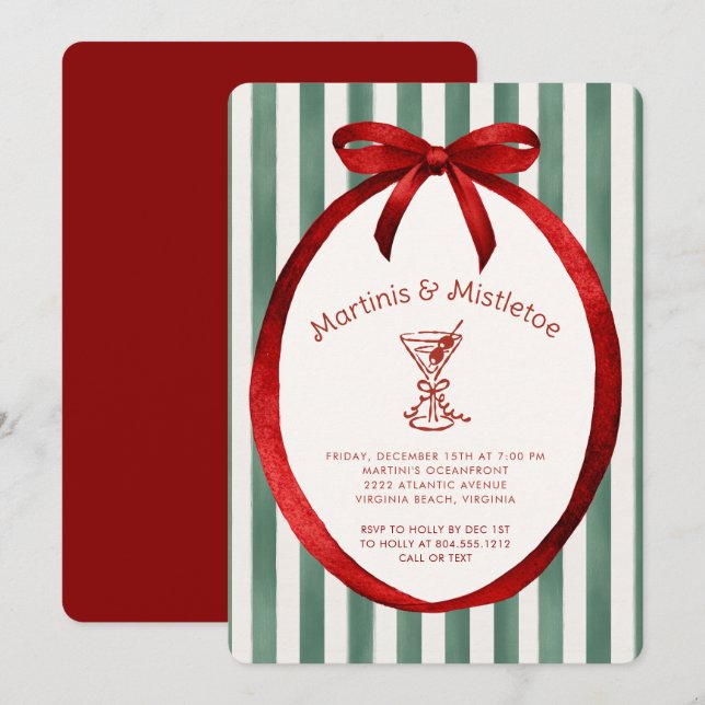 Festive Martinis and Mistletoe Christmas Party  Invitation (Front/Back)
