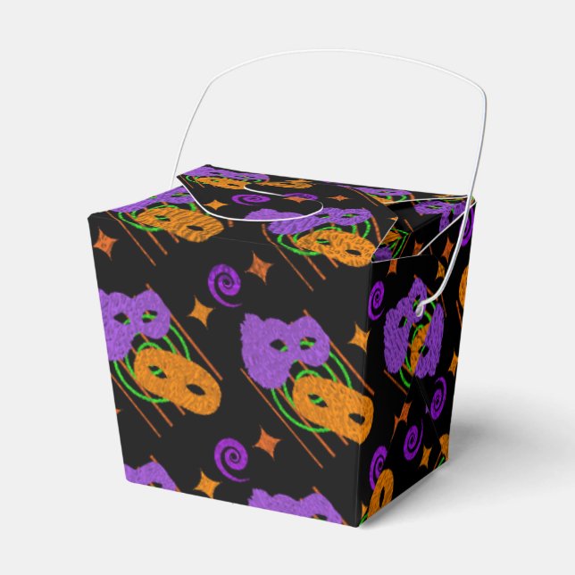 Festive Masquerade Masks Take-Out Favor Box (Front Side)