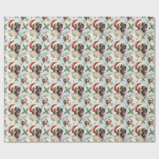 Festive Mastiff Christmas Holly Watercolor Wrap Wrapping Paper