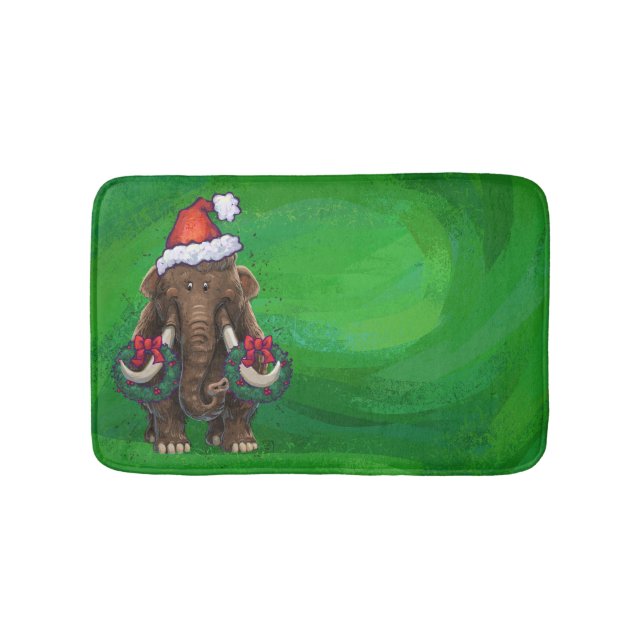 Festive Mastodon on Green Bath Mat (Front)