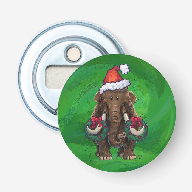 Festive Mastodon on Green Bottle Opener (Front)