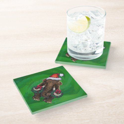 Festive Mastodon on Green Glass Coaster