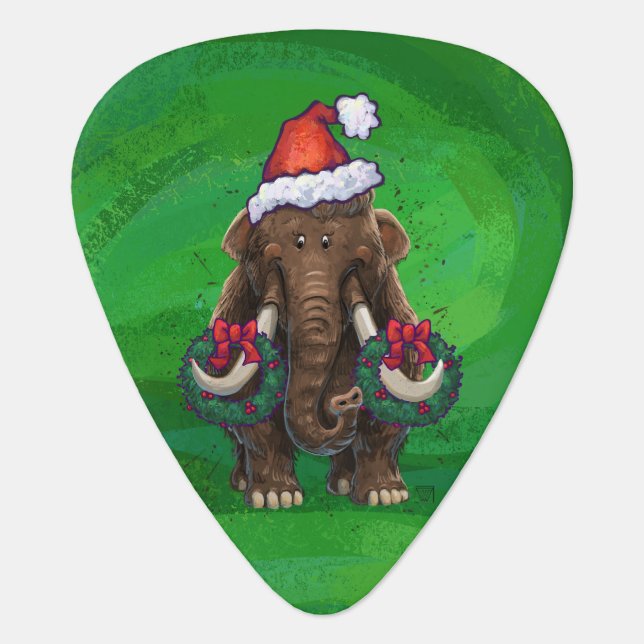 Festive Mastodon on Green Guitar Pick (Front)