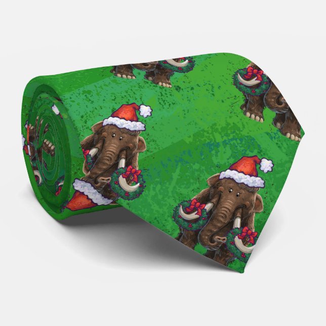 Festive Mastodon on Green Neck Tie (Rolled)