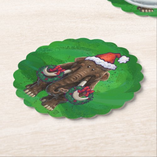 Festive Mastodon on Green Paper Coaster