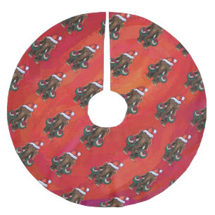 Festive Mastodon on Red Brushed Polyester Tree Skirt