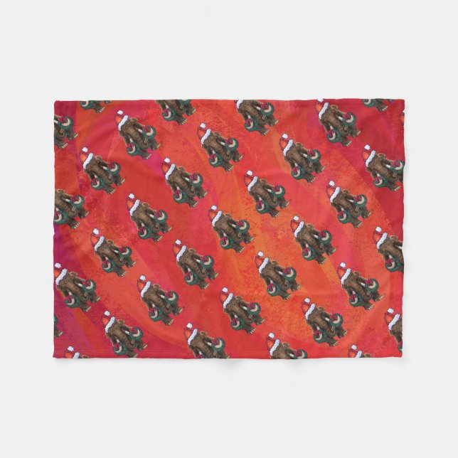 Festive Mastodon on Red Fleece Blanket (Front (Horizontal))