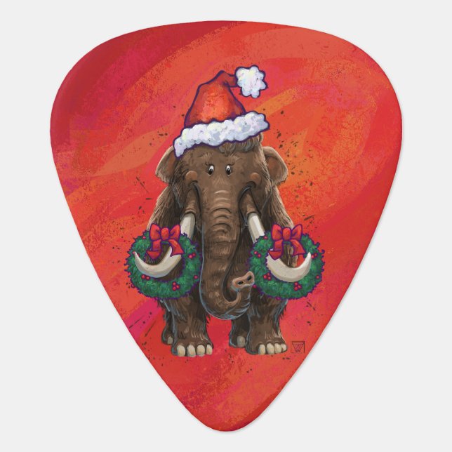 Festive Mastodon on Red Guitar Pick (Front)