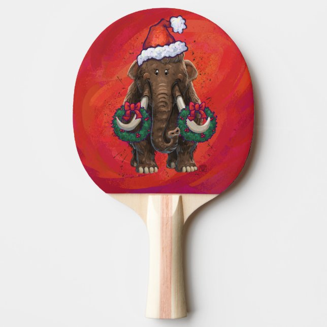 Festive Mastodon on Red Ping Pong Paddle (Front)