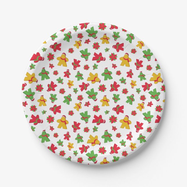 Festive Meeples Board Game Christmas Paper Plates (Front)