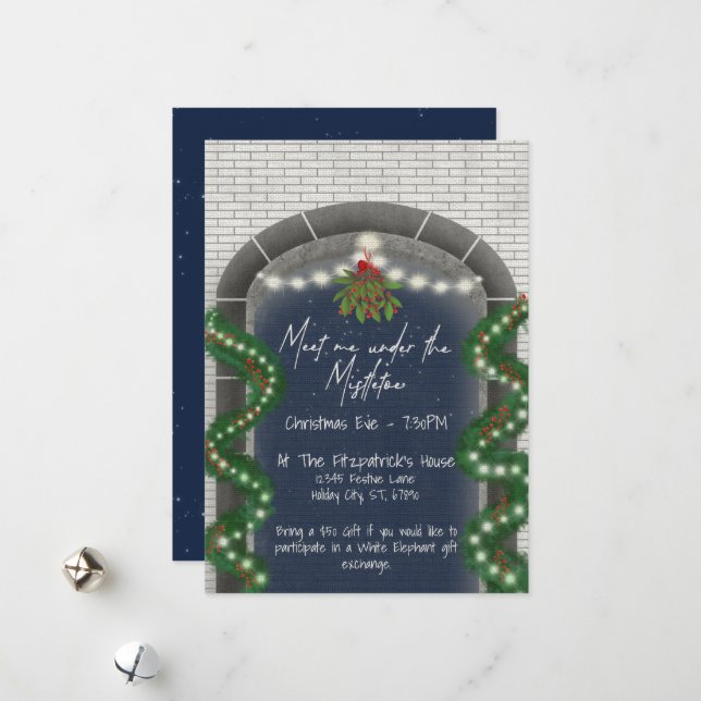 Festive Meet Me Under The Mistletoe Christmas Holiday Card (Front/Back In Situ)