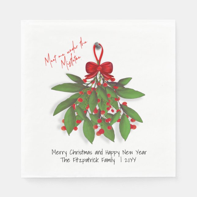 Festive Meet Me Under the Mistletoe Christmas Napkins (Front)