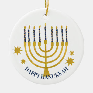Festive Menorah Candles Happy Hanukkah Ceramic Ornament