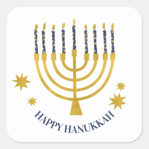 Festive Menorah Candles Happy Hanukkah  Square Sticker