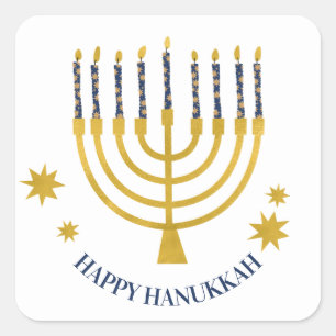 Festive Menorah Candles Happy Hanukkah  Square Sticker