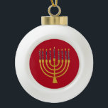Festive Menorah Hanukkah Blue Candles Drawing  Ceramic Ball Christmas Ornament<br><div class="desc">Faux gold foil menorah candles for your Hanukkah celebration. Whimsical menorah illustration with white stars covered celestial candles on a faux gold menorah candle stand. Menorah starry Hanukkah illustrated design gifts and paper products.</div>