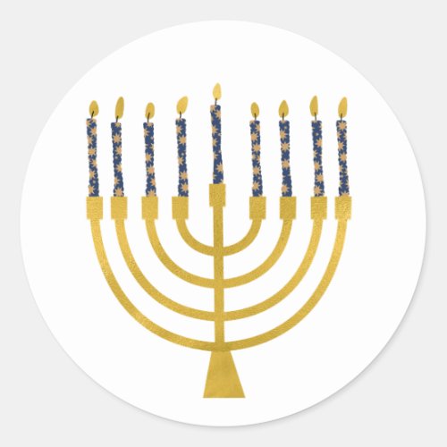 Festive Menorah Hanukkah Blue Candles Drawing Classic Round Sticker