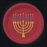 Festive Menorah Hanukkah Blue Candles Elegant  Paper Plates<br><div class="desc">Faux gold foil menorah candles for your Hanukkah celebration. Whimsical menorah illustration with white stars covered celestial candles on a faux gold menorah candle stand. Menorah elegant starry Hanukkah illustrated design gifts and paper products.</div>
