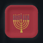 Festive Menorah Hanukkah Blue Candles Elegant   Paper Plates<br><div class="desc">Faux gold foil menorah candles for your Hanukkah celebration. Whimsical menorah illustration with white stars covered celestial candles on a faux gold menorah candle stand. Menorah elegant starry Hanukkah illustrated design gifts and paper products.</div>