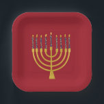Festive Menorah Hanukkah Blue Candles Elegant   Paper Plates<br><div class="desc">Faux gold foil menorah candles for your Hanukkah celebration. Whimsical menorah illustration with white stars covered celestial candles on a faux gold menorah candle stand. Menorah elegant starry Hanukkah illustrated design gifts and paper products.</div>
