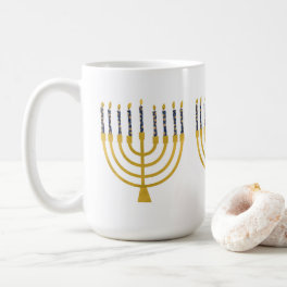 Festive Menorah Hanukkah Blue Candles Illustration Coffee Mug