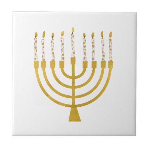 Festive Menorah Hanukkah Candles Elegant Minimal  Ceramic Tile