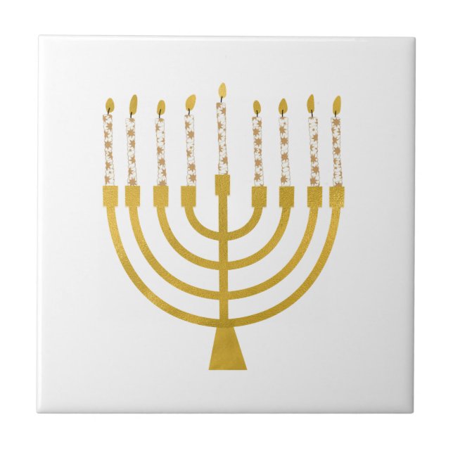Festive Menorah Hanukkah Candles Elegant Minimal  Ceramic Tile (Front)
