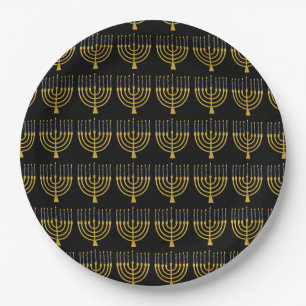 Festive Menorah Hanukkah Candles Elegant Pattern Paper Plates