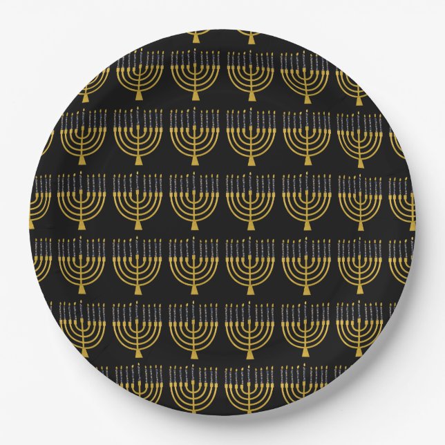 Festive Menorah Hanukkah Candles Elegant Pattern   Paper Plates (Front)