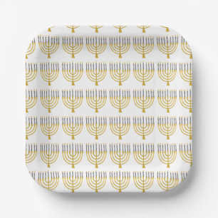 Festive Menorah Hanukkah Candles Elegant Pattern Paper Plates