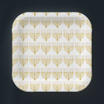 Festive Menorah Hanukkah Candles Pattern White Paper Plates<br><div class="desc">Faux gold foil menorah candles for your Hanukkah celebration. Whimsical menorah illustration with white stars covered celestial candles on a faux gold menorah candle stand. Menorah elegant starry Hanukkah illustrated design gifts and paper products.</div>