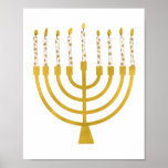 Festive Menorah Hanukkah Celestial Candles Drawing Poster<br><div class="desc">Faux gold foil menorah candles for your Hanukkah celebration. Whimsical menorah illustration with white stars covered celestial candles on a faux gold menorah candle stand. Menorah starry Hanukkah illustrated design gifts and paper products.</div>