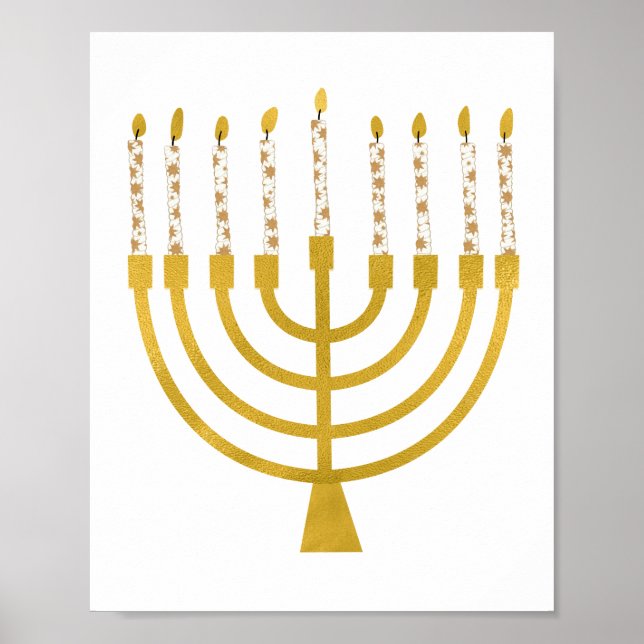 Festive Menorah Hanukkah Celestial Candles Drawing Poster (Front)