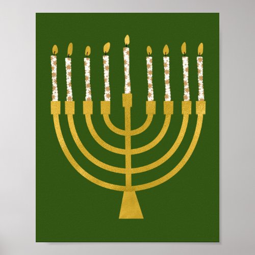 Festive Menorah Hanukkah Celestial Candles Drawing Poster